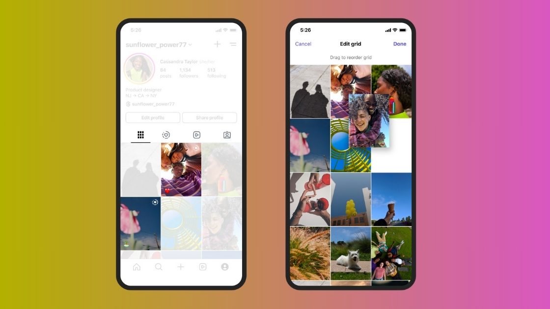 редагувати сітку профілю в Instagram