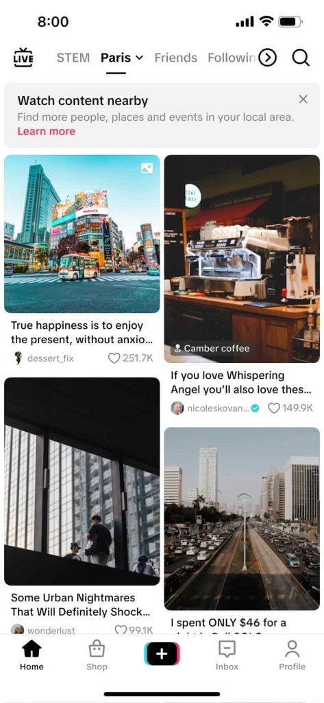 TikTok Nearby Feed