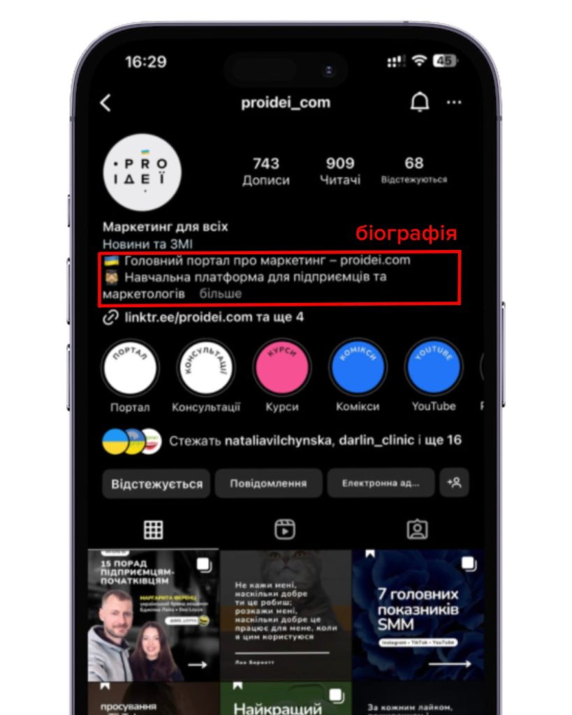 Біографія в Instagram