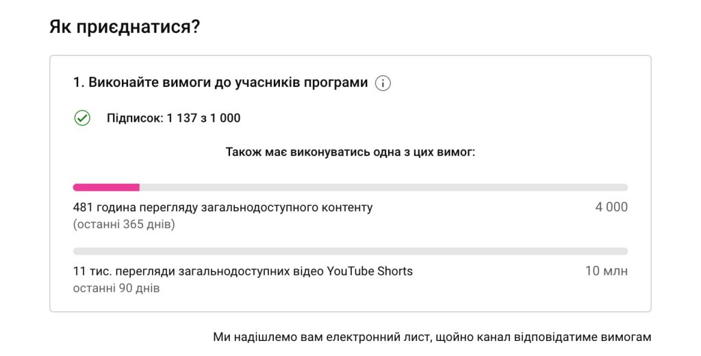 Зайдіть у розділ Дохід в YouTube Studio вашого каналу, щоб перевірити статус вашого каналу